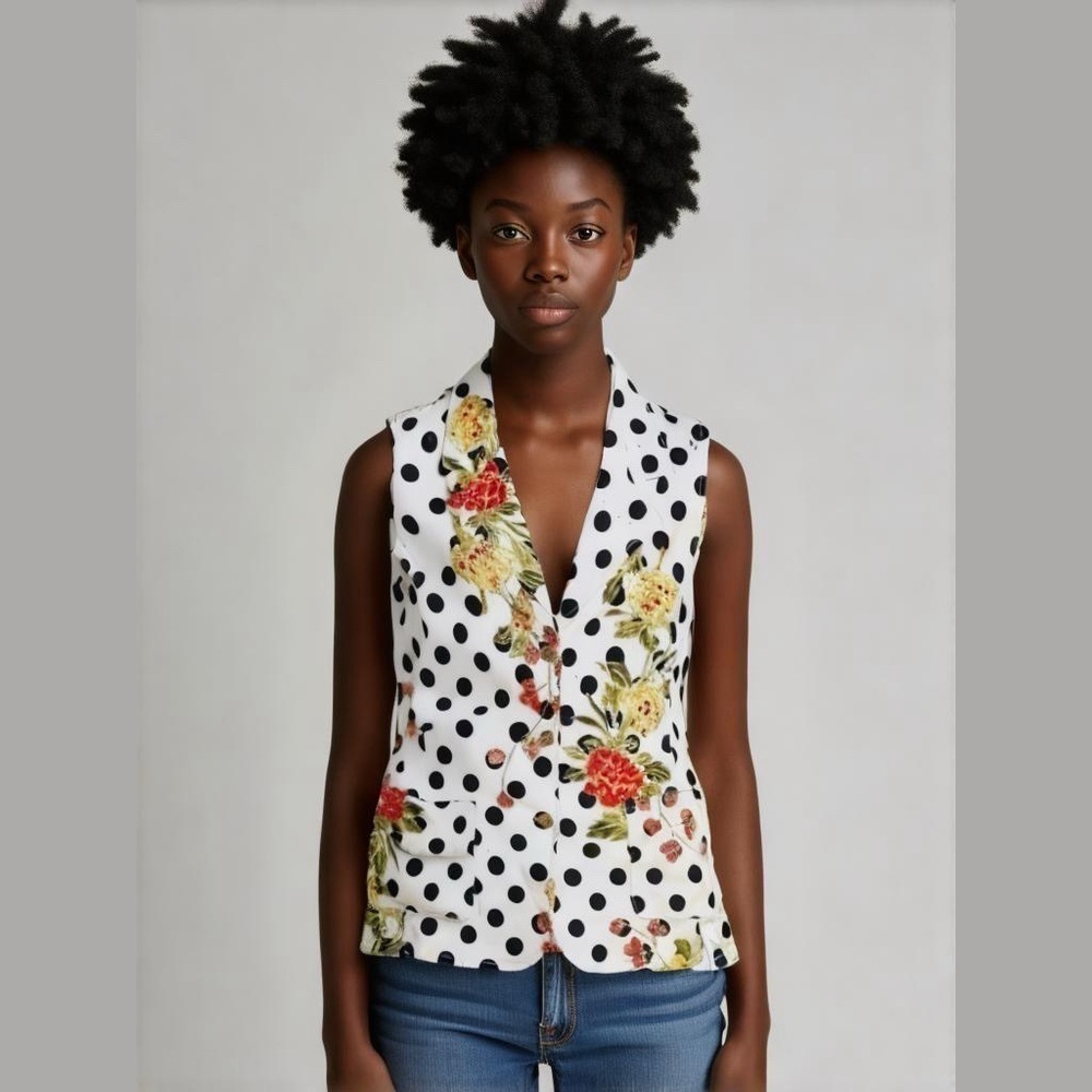 Gothic Vest Floral Polka Dot Large